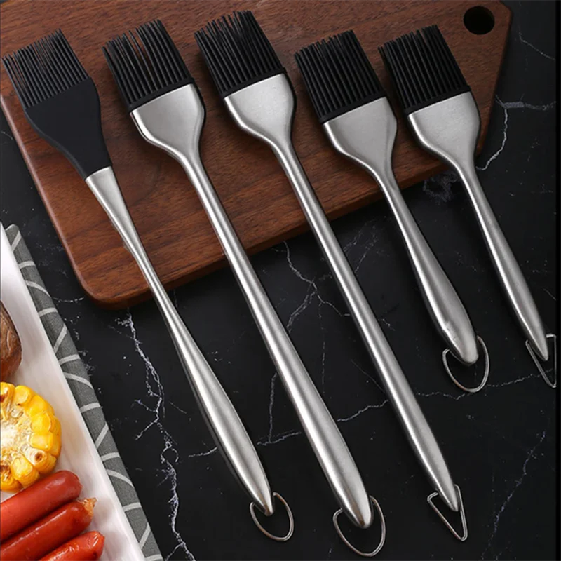 Stainless Steel Handle Oil Brushes Silicone Pastry Brushes Kitchen