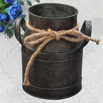 

1 Pc Flower Bucket Retro Iron Bucket Flower Pot Vase Decoration Ornaments European Milk Pot Bucket for Home Garden