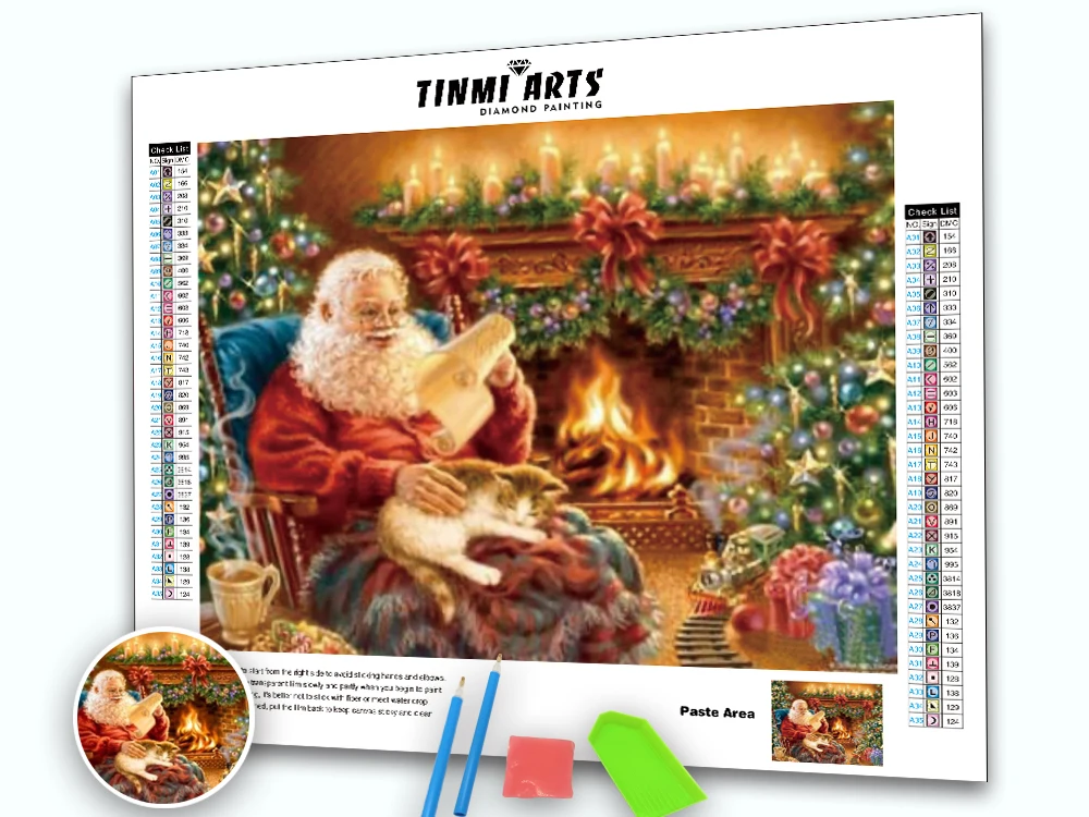 5d Diamond Painting Full Drill Round Santa Claus Reading Gifts List Embroidery Rhinestone Picture Mosaic Christmas Decor | Дом и сад
