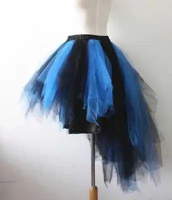 black and blue Модная женская сетчатая юбка большого размера с эластичной резинкой на талии, большая юбка-свинг, юбка «Ласточкин хвост», Дамская бальная юбка средней длины, неравномерная 1085 - Цвет: black and blue