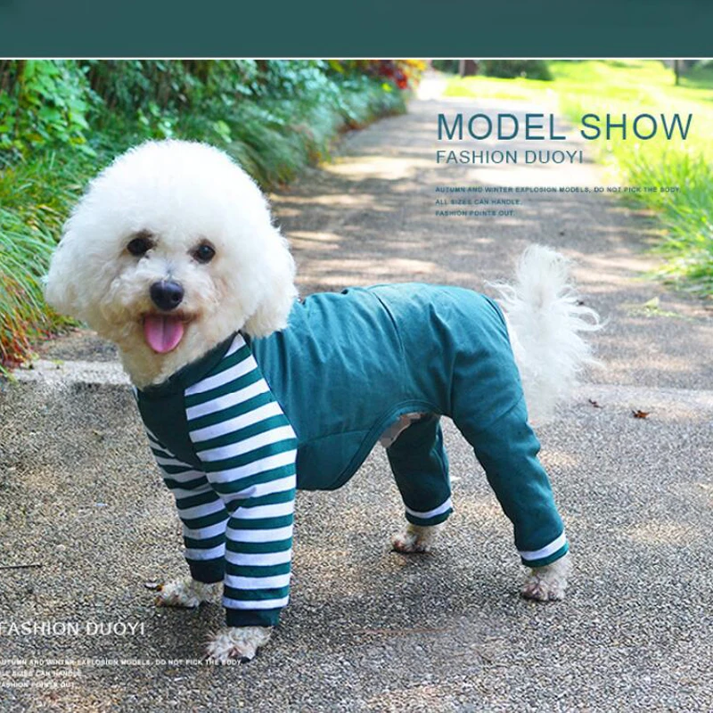 Полосатые пижамы для собак Четыре комбинезон для ног для маленьких средних собак одежда для сна Щенок Чихуахуа кошка Pjs XS S M L XL