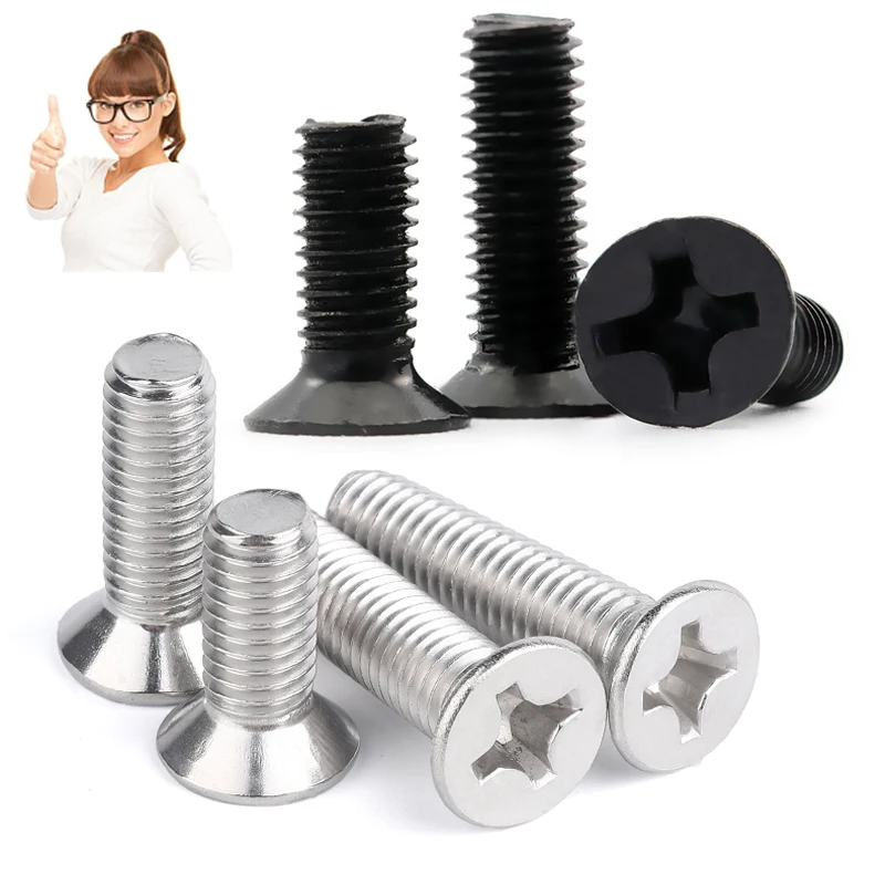 

50pM1 M1.2 M1.4 M1.6 M2 M2.5 M3 M4 Mini Micro Small Black Stainless steel Cross Phillips Flat Countersunk Head Laptop Screw Bolt