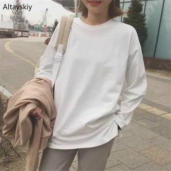 

T-shirts Women Solid Trendy Elegant All-match High-quality Korean Style Loose Leisure Daily Womens Female Lovely Simple 2020