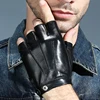 Men Women Genuine Leather Gloves Lovers Fingerless Mittens Black Half Finger Outdoor Tactical Mens Leather Driving Gloves AGC003 ► Photo 2/6