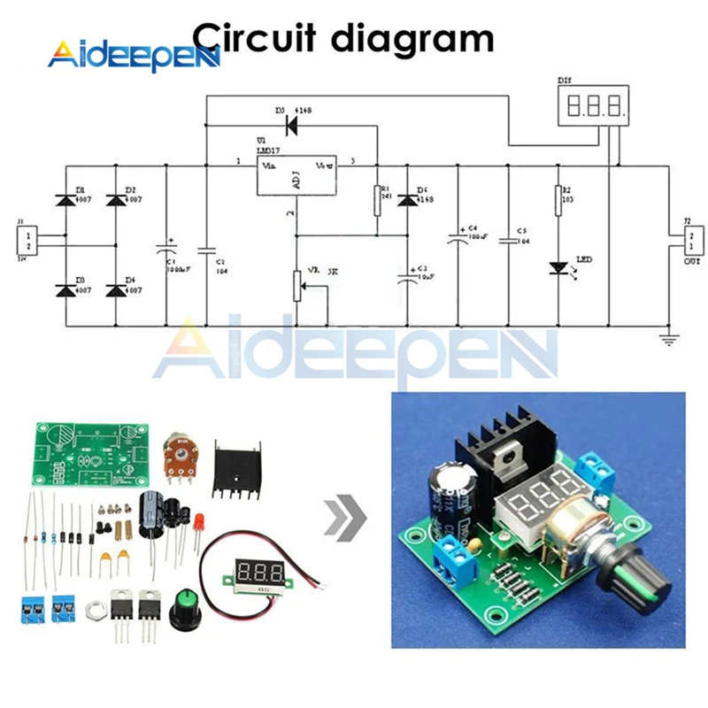 AC 27 V/DC 40V LM317 регулируемый регулятор напряжения понижающий модуль питания доска Электронный комплект костюм DIY с светодиодный дисплеем