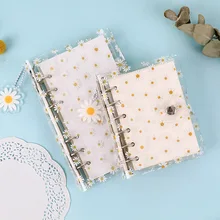 Classeur à anneaux A6/A7, 1pc, couvercle Transparent marguerite, à feuilles mobiles, dossier à 6 anneaux, fournitures scolaires et de bureau mignonnes