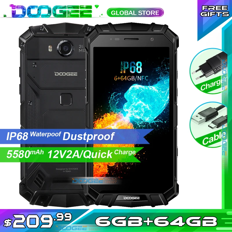 DOOGEE S60 прочный телефон IP68 водонепроницаемый пылезащитный Мобильный NFC 5580 мАч 6 Гб