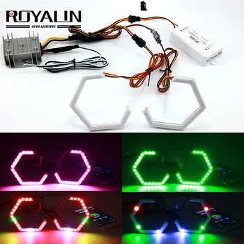 

ROYALIN Hex Halo Rings RGBW Bluetooth Controller LED Angel Eyes DRL Multicolor Projector Headlight Lenses Car Light Accessories