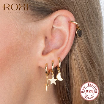 

ROXI Glossy Jewelry Ear Sets Heart Moon Star Lightning Hoop Earrings for Women Girls Unusual Earring Trendy 925 Sterling Silver