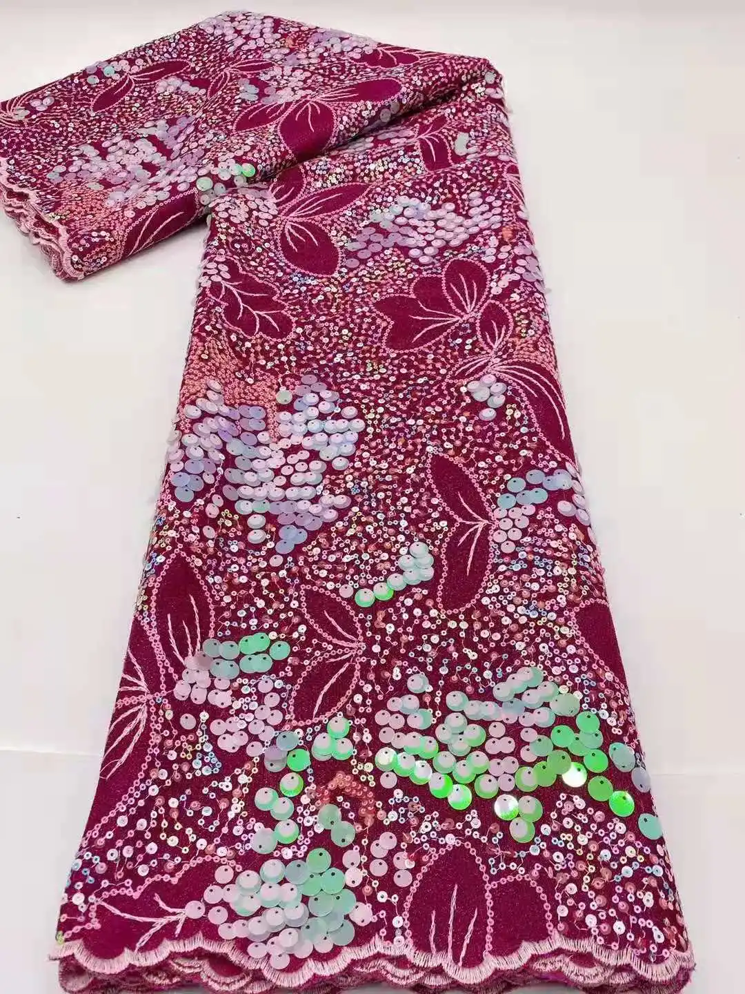 

High quality sequined African Nigerian velvet fabric /sequin embroidery Flannel fabric for Party dresses Wedding dress