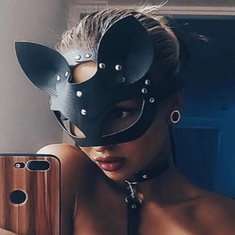 PU Leather Half Face Mask Fox Face Masks Flirting Cosplay Costume Accessory Part