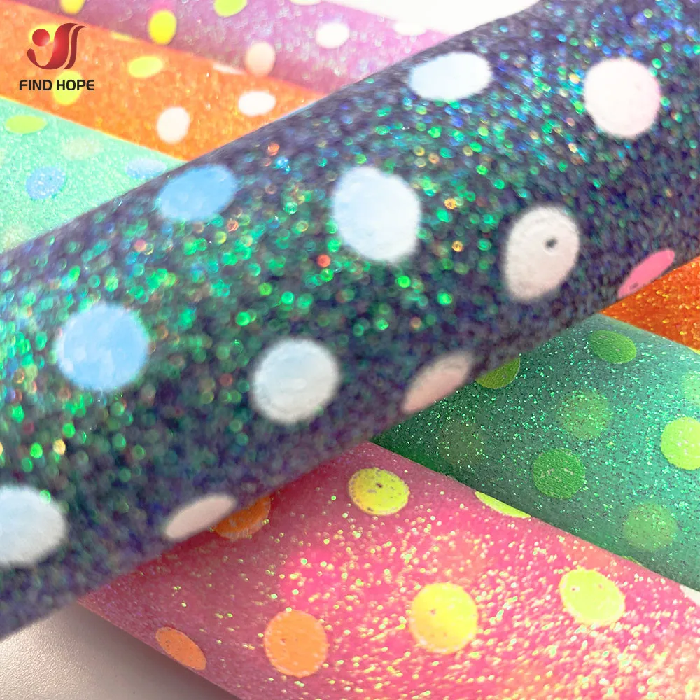 Iridescent Vinyl With Polka Dots Sewing PU Faux Leather Fabric For DIY Making Brooch Bow Earring Craft Accessories Decor