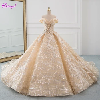 

Detmgel Romantic Boat Neck Lace Up Ball Gown Wedding Dresses 2020 Luxury Beaded Appliques Princess Bride Gown Vestido de Noiva
