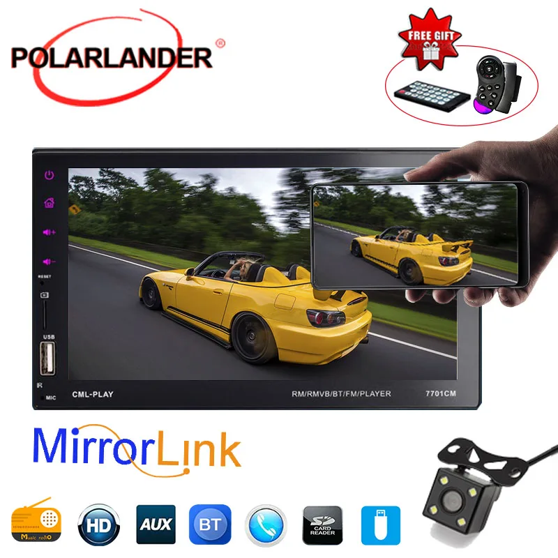 2 Din Автомагнитолы 7 &quotTouch Зеркало Ссылка Экран автомобиля MP5 MP4 Bluetooth Hands Free FM/TF/USB