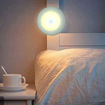 

LED Night Light Round Mini Light 6LED Night Light Body Infrared Induction for Children Kid Living Room Bedroom Corridor Lighting