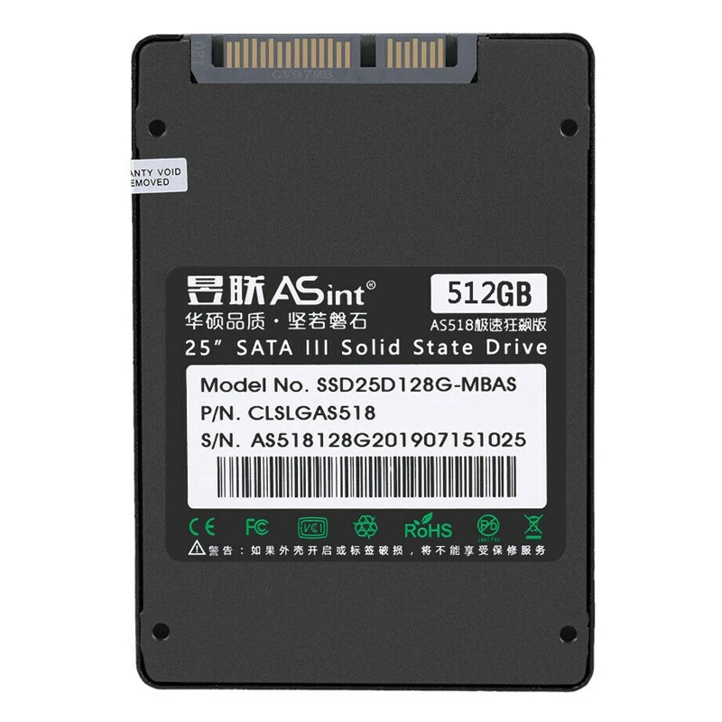 ASint SSD 2,5 дюймов SATA3 SSD 512 ГБ AS518 твердотельный накопитель для настольных ПК 7 мм