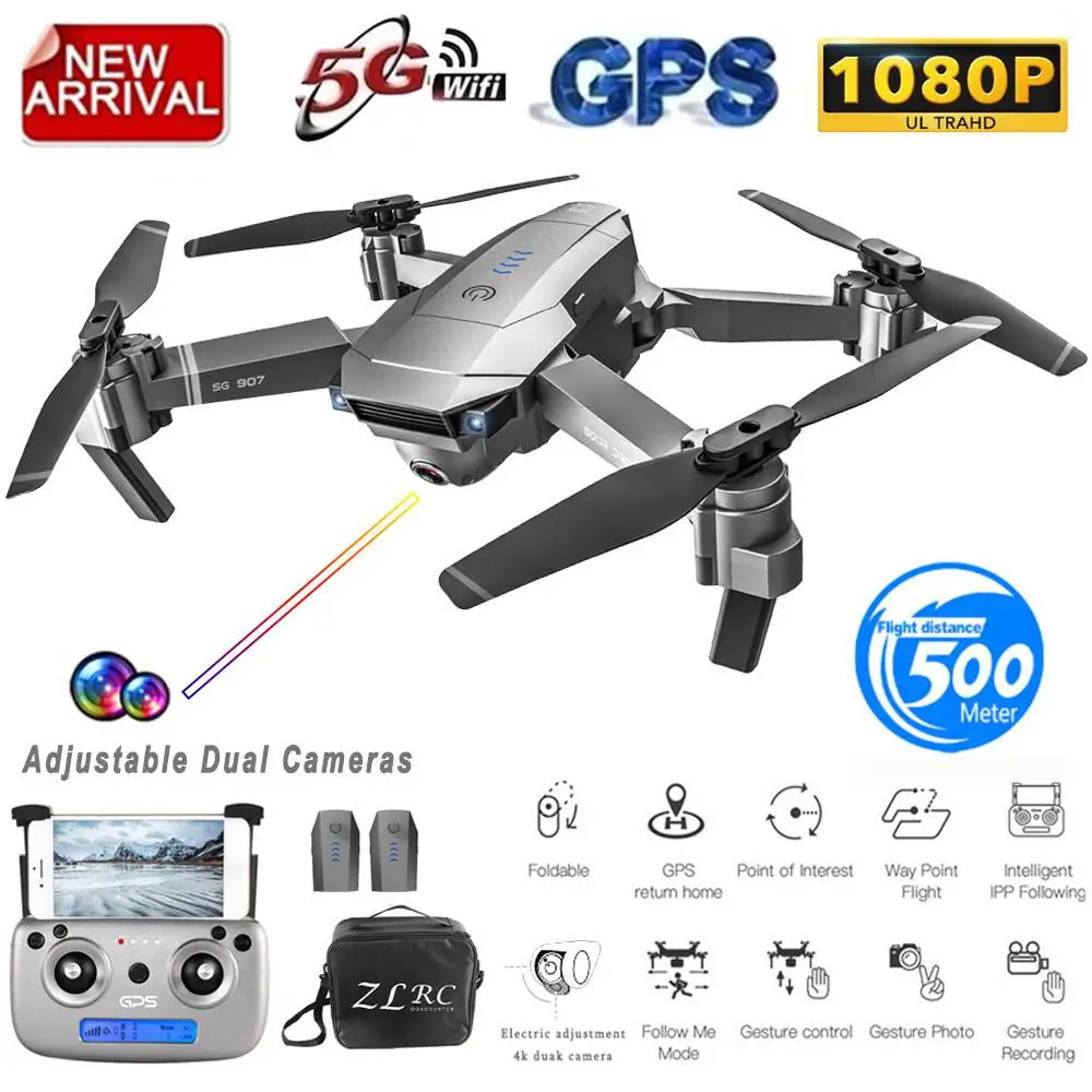 RCtown SG907 gps Дрон с камерой 4K 5G Wifi RC Квадрокоптер оптический поток складной мини Дрон 1080P HD камера Дрон - Цвет: 1080P 2batteries