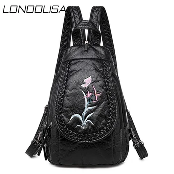 

Women Designer Backpack Purse Fashion Embroidery Soft Washed Leather Shoulder Bags for Women Cute Backpack Chest Bag Sac A Dos