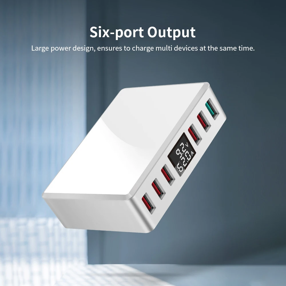 WLX-T9+ интеллектуальное многопортовое USB быстрое зарядное устройство адаптивный ЖК-дисплей шесть портов портативная Быстрая зарядка QC 3,0 100-240 в ЕС вилка