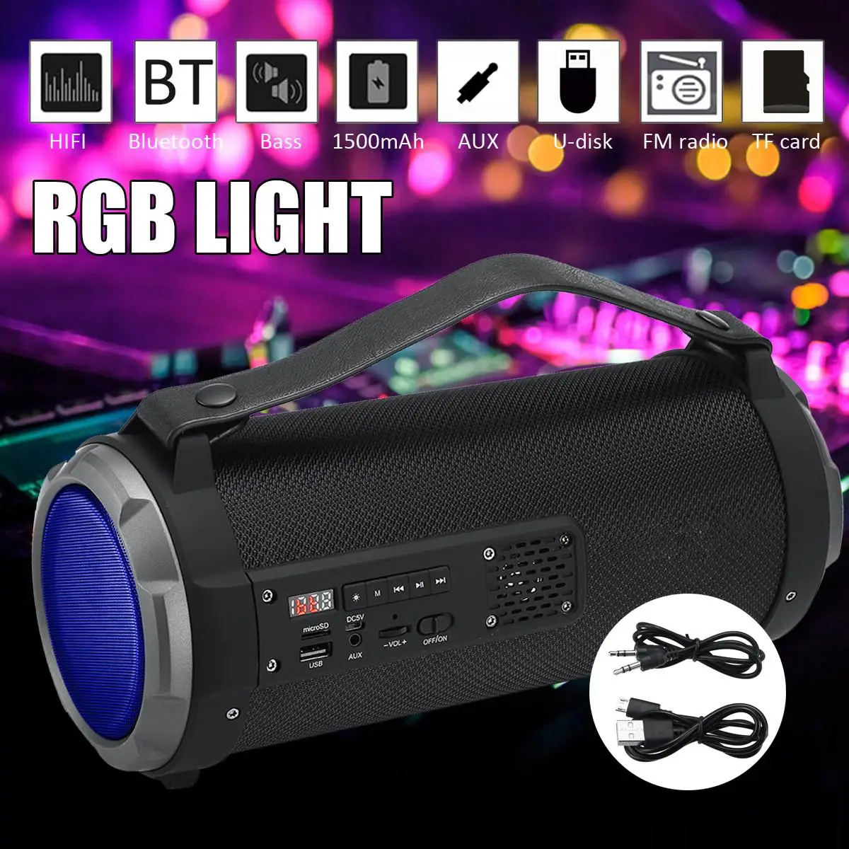 

Mini Portable Wireless bluetooth Speaker Stereo Phone Radio Music Subwoofer Column Speakers With RGB Lights Support AUX FM USB