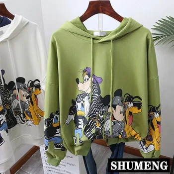 

2020 Spring New Korean Loose Plus-sized Hooded Sweatshirt Streetwear Women Fun Cartoon Hoodie Coat Students Pullover Top