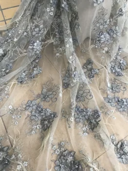 

Free Shipping fabric ZH-59383 Good Selling African Tulle Lace Fabric With feather Newest French Nigerian Lace