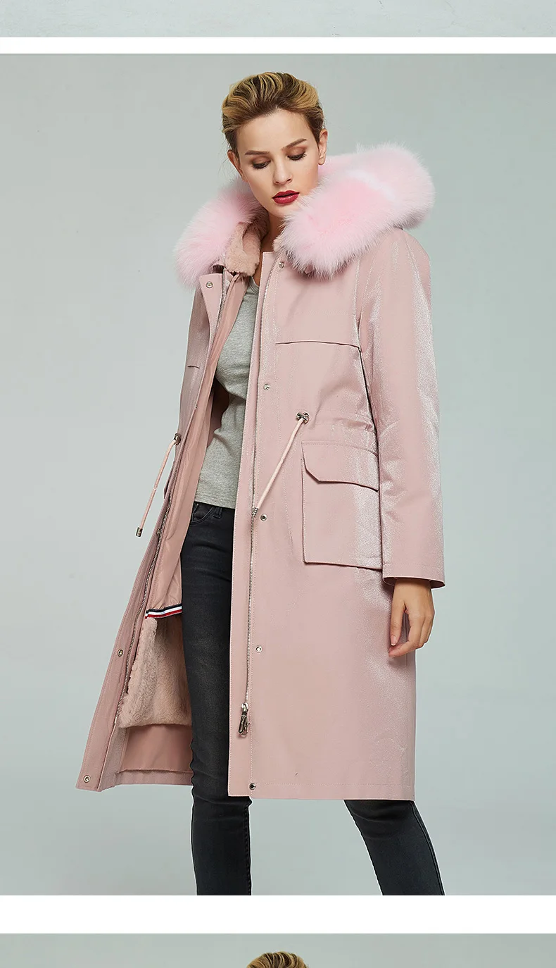 Tcyeek Winter Real Fur Coat Women Streetwear Long Rex Rabbit Fur Liner Jacket Natural Fox Fur Hooded Warm Coats Hiver 9301