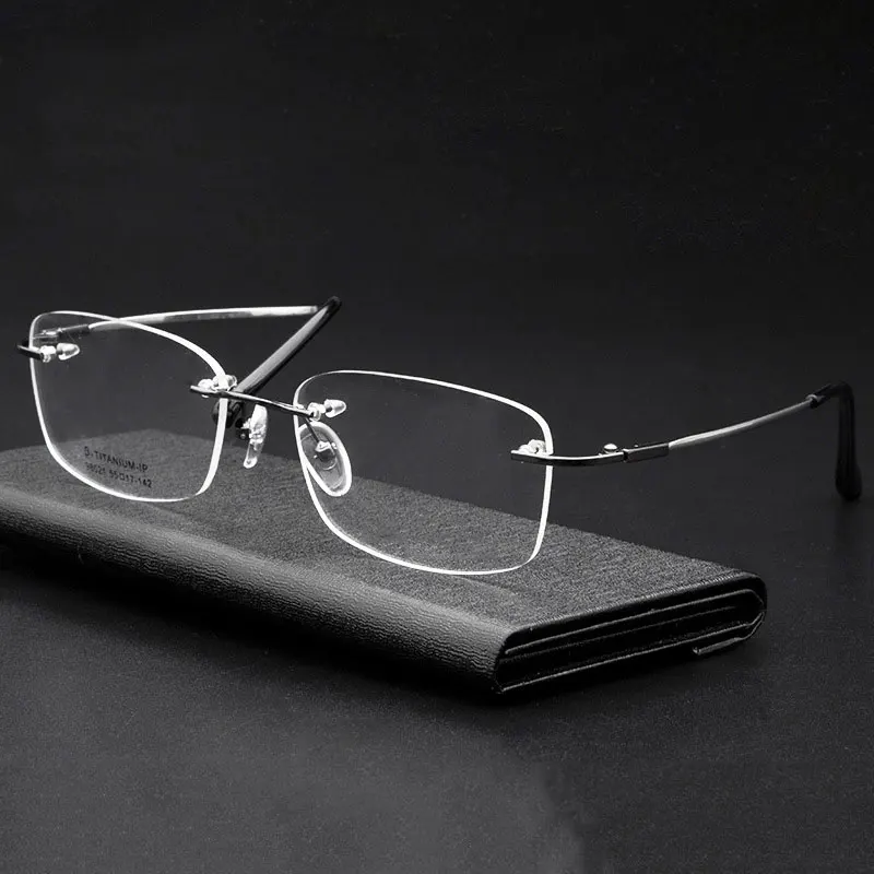 

New Arrival Men Business Style Rimless Eyeglasses Nearsighted Spectacles with Spring Hinges Metal Frame Glasses