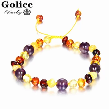 

Golicc Multicolor Amber Bracelet with Natural Amethyst Braided Bracelets Baby Anklet Handmade Fine Jewelry Cool Elegant Bijoux