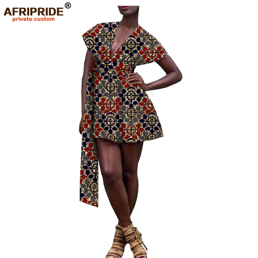 Afripride, Африканское Платье с принтом, сексуальное мини-платье es для женщин, сделанное на заказ, мини-платье с глубоким v-образным вырезом,, с поясом, Анкара, хлопок, A1925057 - Цвет: 538J
