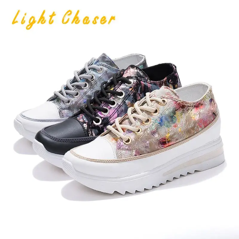 

New Large Size Women's Shoes Thick-soled Casual Canvas Shoes, Inner Increased Low-top Floral Single Shoes Women's Sports Shoes