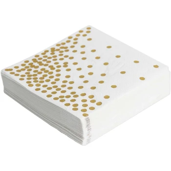 

50 x Pcs Shiny Wedding Birthday Baby Shower Holiday Party Supplies Tableware Decoration Gold Foil Polka Dot Lunch Napkin