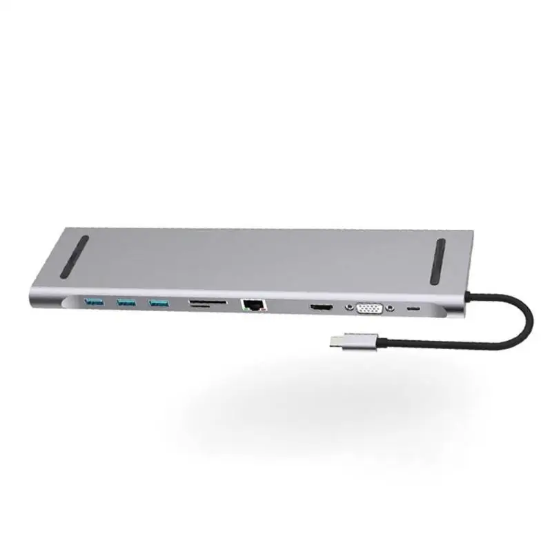 10 in 1 Multi USB HUB Type C to HDMI VGA RJ45 USB 3.0 3.5mm Audio PD Fast Charging Adapter Dock Aluminum Alloy for MacBook