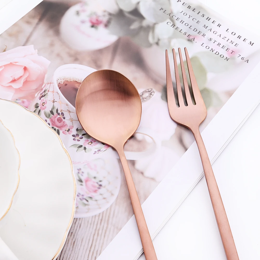 Rose Gold Cutlery Set 16Pcs Knife Fork Coffee Spoons Dinnerware Set Stainless Steel Tableware Western Kitchen Silverware cutlery set,western style cutlery set,stainless steel cutlery set