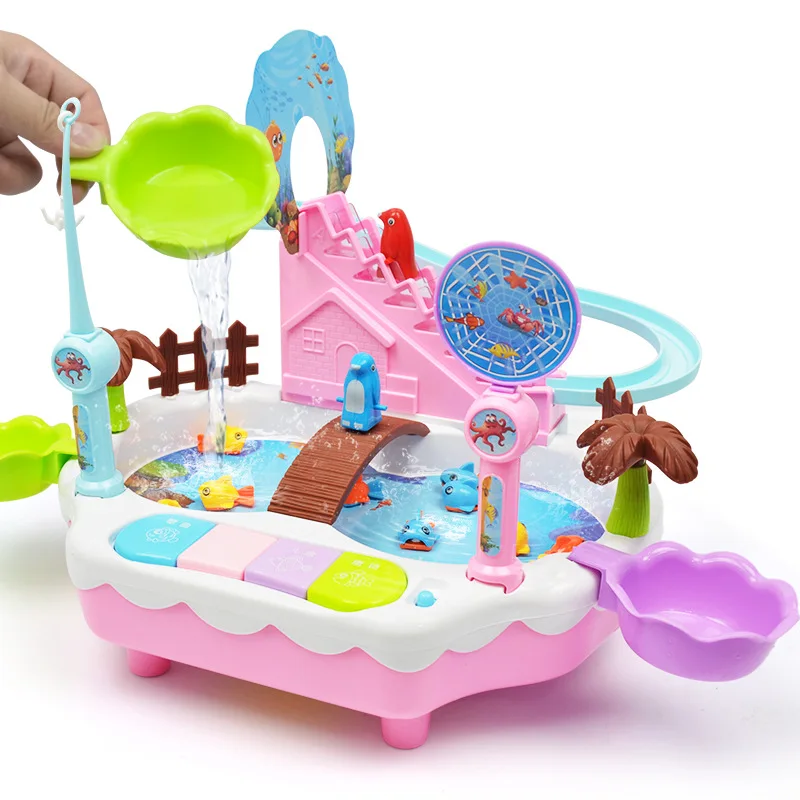 

Children Magnetic Fishing Toys Fishing Rod Multi-functional Power-driven Fishing Tray Set Music Play with Water Fishing Toy