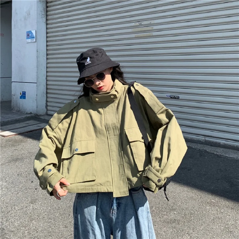 Осенняя новинка, Женская Корейская куртка ulzzang Harajuku, винтажная, BF, английский стиль, короткая, модная, индивидуальная, свободная, на молнии, повседневная, Женская куртка