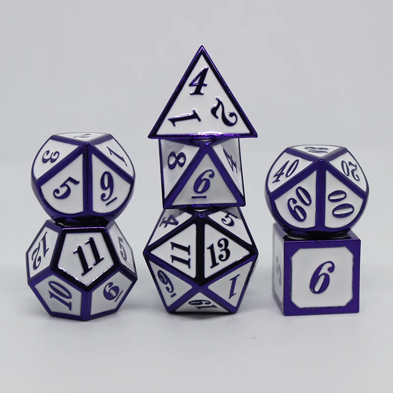 Игральные кости DND Металл РГП набор многогранных подземелья и дракон d20 10 8 настольные игры цинковый сплав белый и фиолетовый цифровой узор в кости