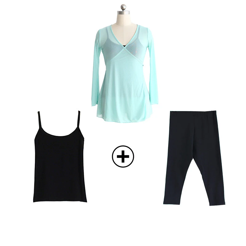 6 Танцевальная одежда для балета для взрослых и женщин, классическая одежда для современных танцев, комплект с длинными рукавами, эластичная сетчатая одежда для йоги - Цвет: 6