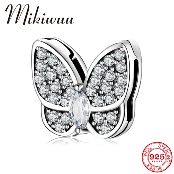 

Charming large zircon Beautiful Butterfly Charm 925 Sterling Silve Clip Beads Jewelry Making fit Reflection Bracelets for Women