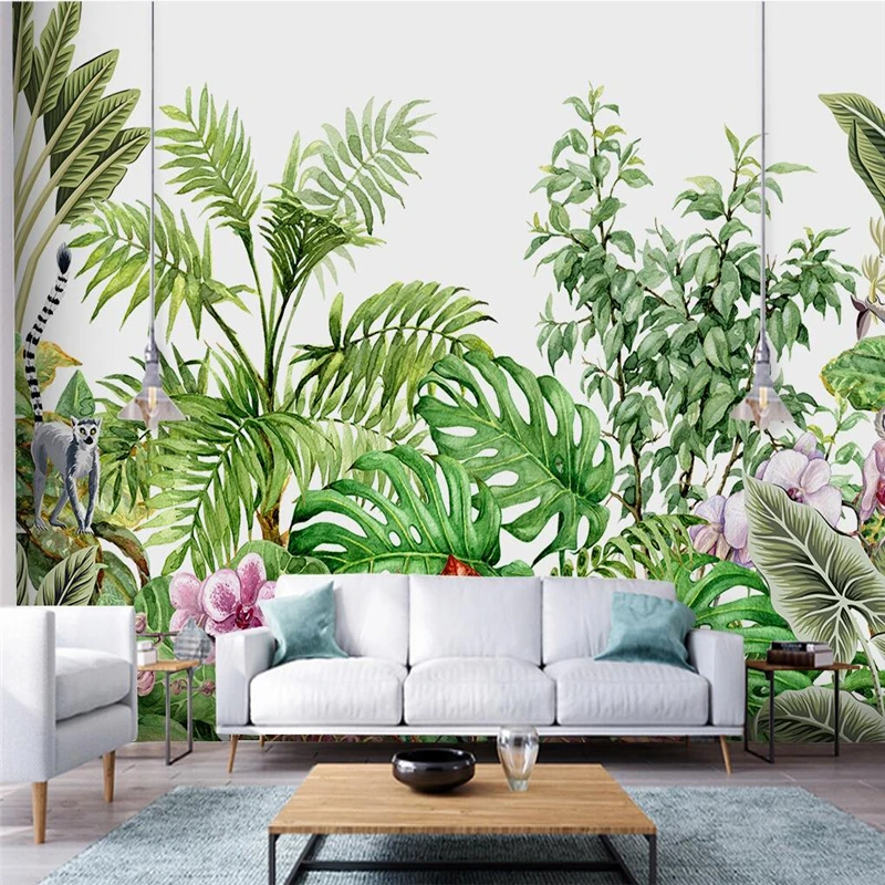 

Настенные обои beibehang на заказ в скандинавском стиле, настенные 3D обои с рисунком тропических растений, цветов, птиц, пейзажа, гостиной, телевизора, дивана, для Кабинета