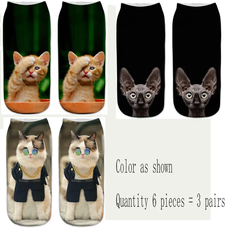 Style as shown 3D Трехмерная печать животных, котов, носки Забавные милые модные смешные носки Харадзюку, рисунок кота, различные выразительные носки - Цвет: Style as shown