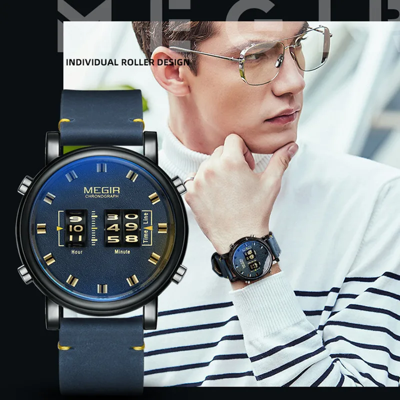 

Trendy Roller Watches Men Gold Scale Features Sports Business Leather Waterproof Quartz Watch Wristwatches Relogio Masculino