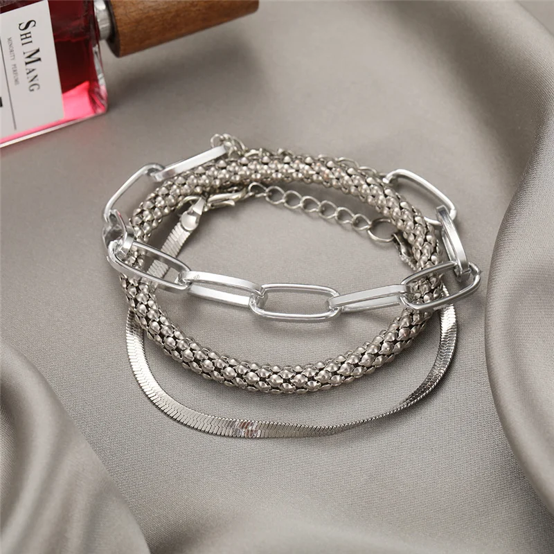 3pcs Set Fashion Thick Chain Link Bracelets Bangles For Women