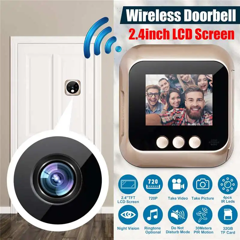 

Wireless Monitor Smart Video Doorbell HD720P Night Vision PIR Motion Detection IR LED Visual Camera Record Security System Kit