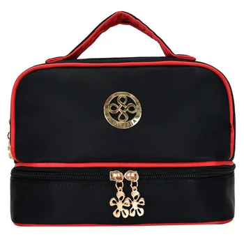 

Solid Double Layer Exquisite Women Cosmetic Bag Large Capacity Waterproof Portable Wash Bag Business Trip Travel Tour Makeup