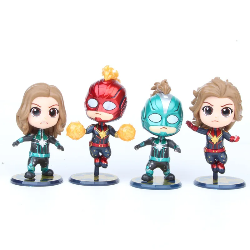 Чэн Юань аниме Marvel 4 милый 4-капитан Марвел фигурка кукла игрушка Гараж Набор Модель автомобиля установленная декоративная кукла