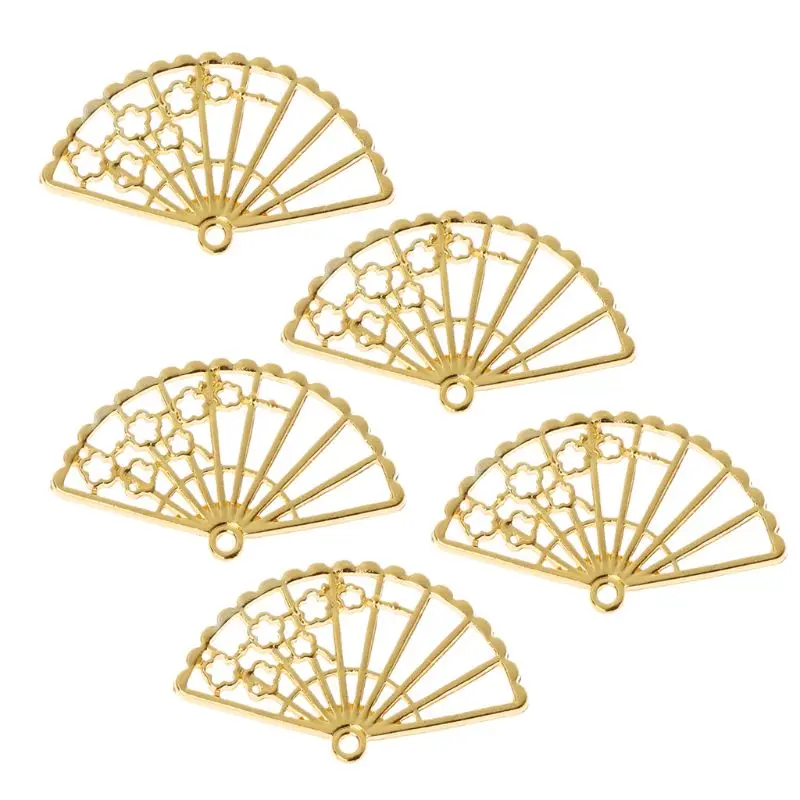 

5Pcs Cherry Blossoms Fan Metal Frame Pendant Open Bezel Setting UV Resin Jewelry