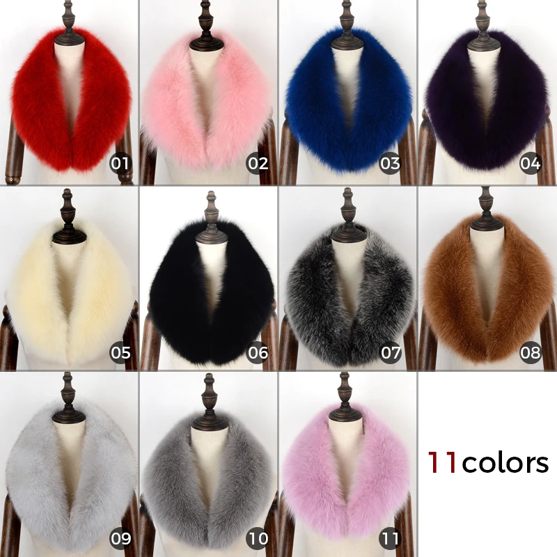 Winter Real Fox Fur Collar Women Fluffy Natural Fur Scarf Shawl For Lady Collars Wraps Neck Warm Fur Scarves Coat Accessory