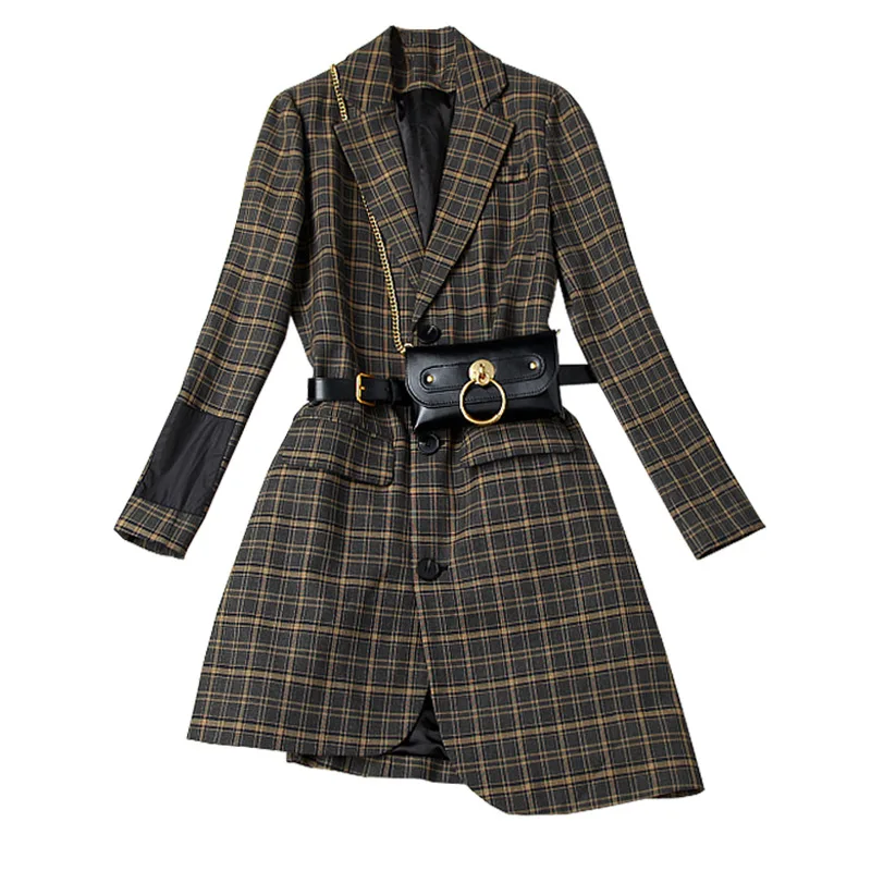 Высокое качество новый дизайн клетчатый блейзер для женщин пальто с длинными