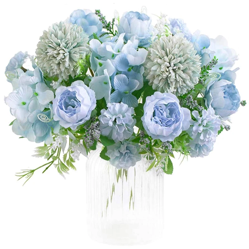 Artificial Flowers, Fake Peony Silk Hydrangea Bouquet Decor Plastic Carnations Realistic Flower Arrangements Wedding Decoration
